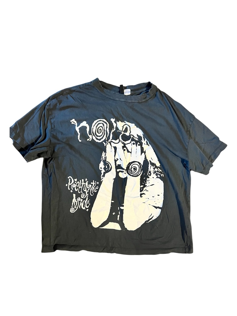 HOLE H&M Black Graphic Short Sleeve Tee with White Print L